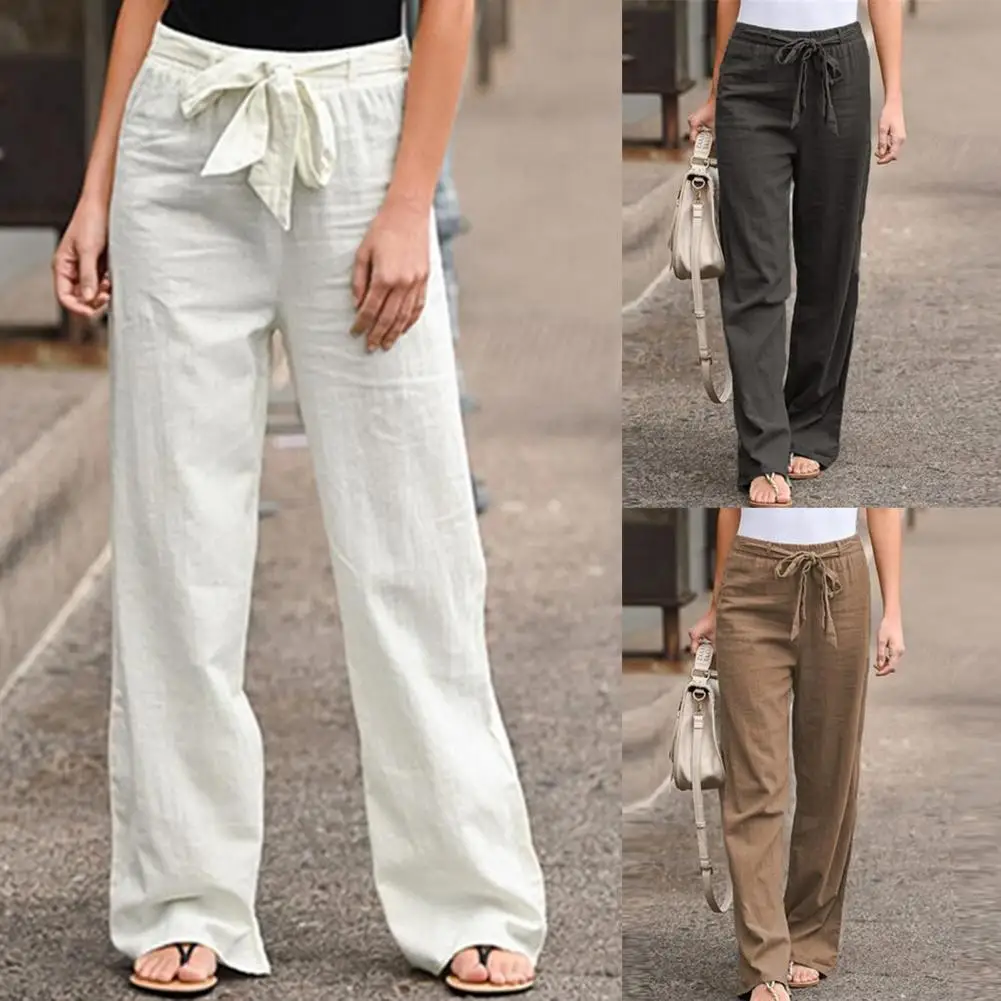 

Sport Pants All-matched Casual Trousers Comfy Loose Outdoor Straight Wide Leg Belt Long Pants