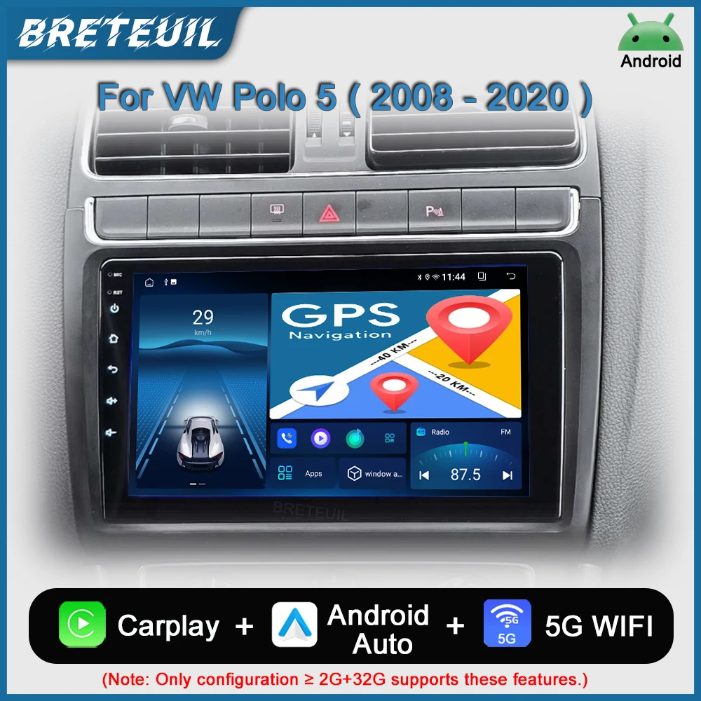 Para VW Polo 5 Sedan 2008 2009 2010 2011 2012 2013 2014 2015 2016 2017 2018 2019 2020 Radio de coche Android Reproductor multimedia Navegación GPS Carplay Pantalla Estéreo automático Sistemas inteligentes