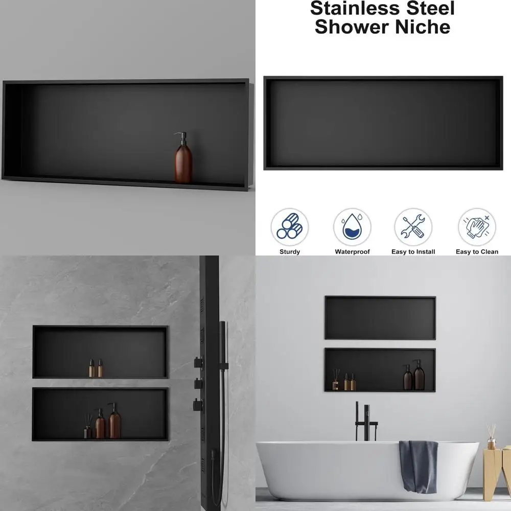 

Matte Black Stainless Steel Wall Niche, 30 x 12, Recessed Shower Shelf Organizer, No Tile Required