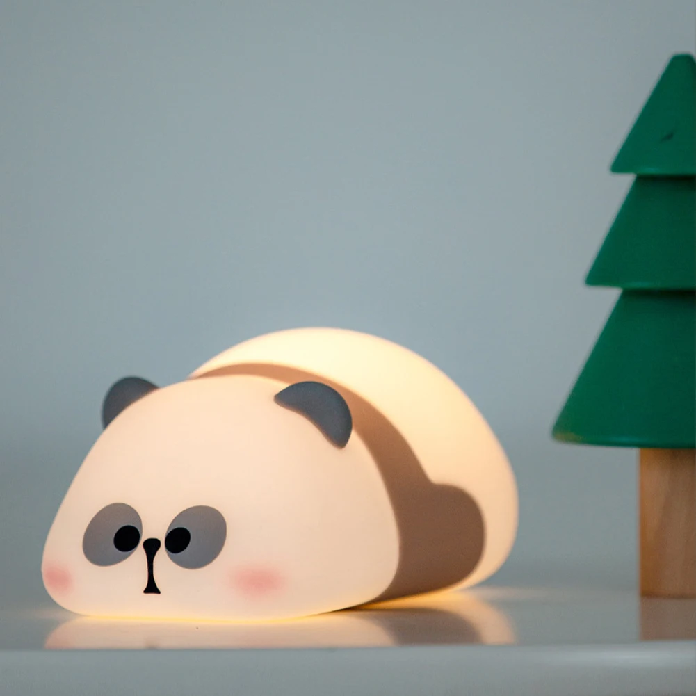 Panda-silicone luz noturna, lâmpada bonito animal, recarregável, sensor de toque, dimmable, lâmpada de cabeceira, quarto do bebê