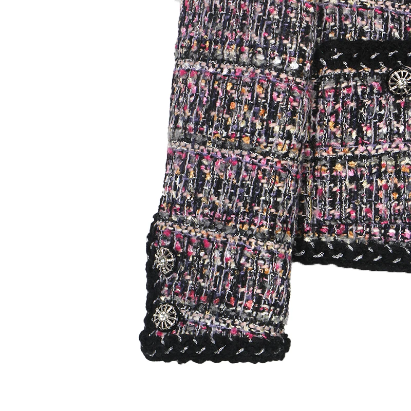 سترة صوف تويد عصرية أنيقة ملونة من غزل الزهور مصبوغة باللون الوردي والأرجواني قسم معلق جديد لمظهر أنيق #5