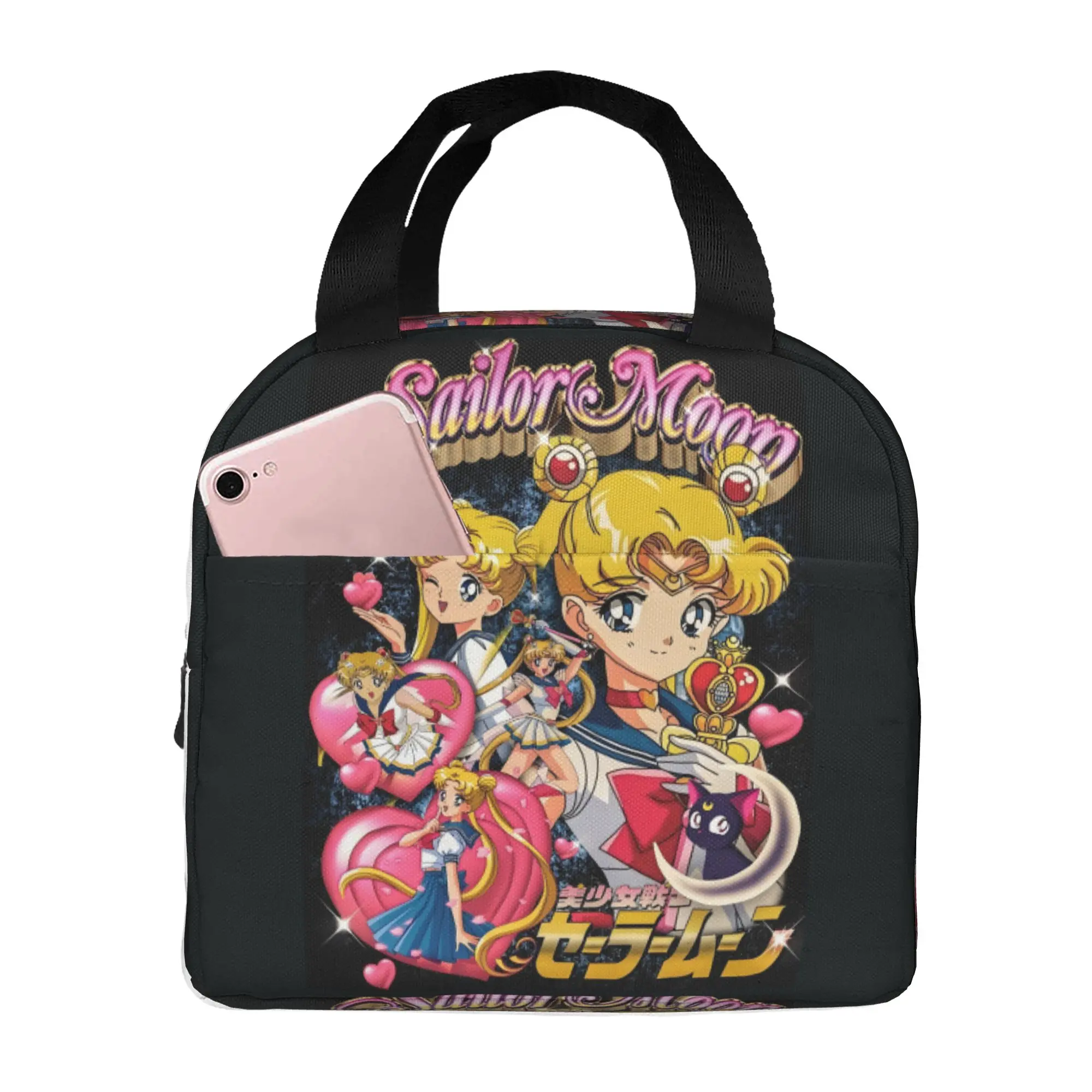 Custom Comic Magic Usagi Tsukino Insulated Lunch Bag for Women Portable S-Sailors M-Moons Luna Thermal Cooler Lunch Box School view 2