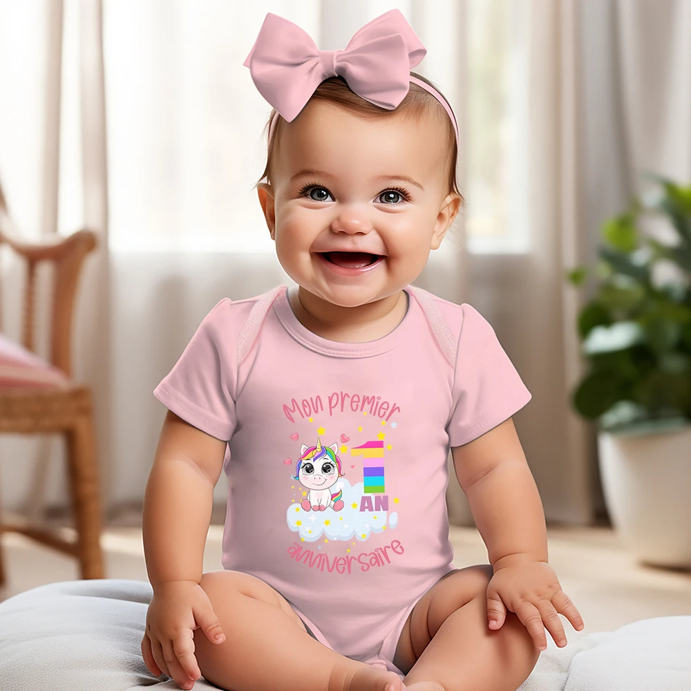 France My First Birthday Print Girl Infant Romper Casual Short Sleeve Baby Bodysuit Summer Newborn Birthday Party Clothes