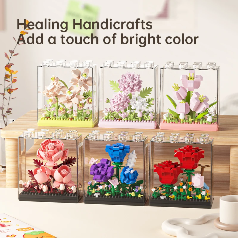 

Creative Flower Building Bricks Set with Clear Display Box - Artificial Plant Blocks Toy, Perfect for Desk Decor and Gift Giving