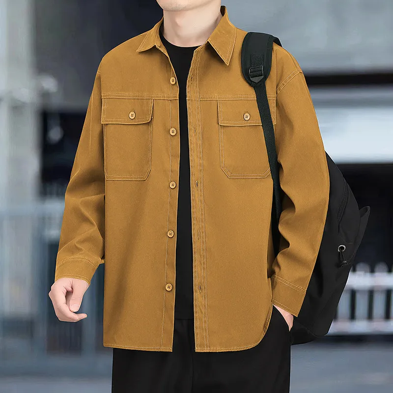 

Мужская рубашка Waed American Style: новая модель весна-осень, с двойным воротником-стойкой, рабочая одежда, верхняя одежда, приталенный крой, длинный рукав