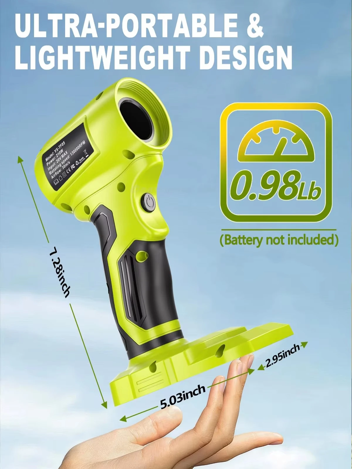 130000 RPM Brushless Motor Cordless Leaf Blower for Ryobi 18v Battery Jet Blower Violent Wireless Fan for Leaves Snow Lawn Care