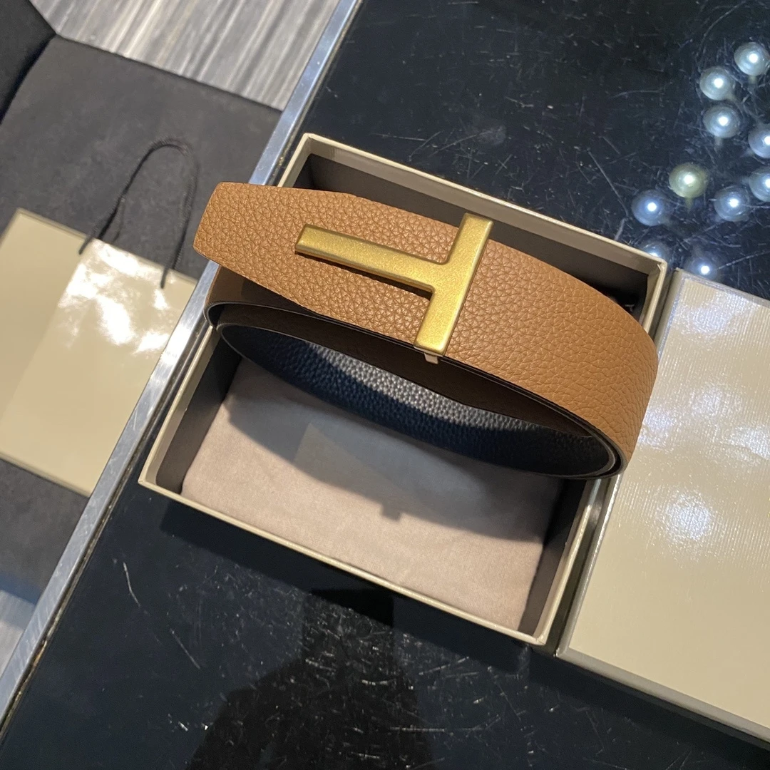 

cowhide High quality top luxury designer brand T-buckle belt 2025 double-sided men's genuine leather denim belts business TF04