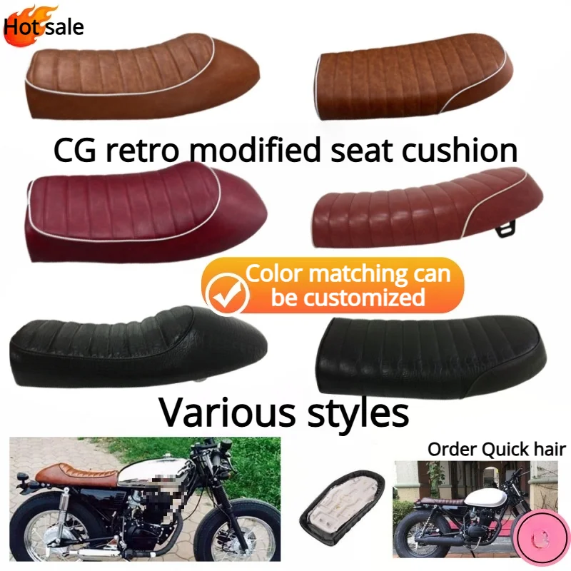 Motorcycle Retro Seat Cushion Vintage Comfortable Flat & Brat Hump Saddle Seats Racer Refit Flat Saddle Cushion Replacement