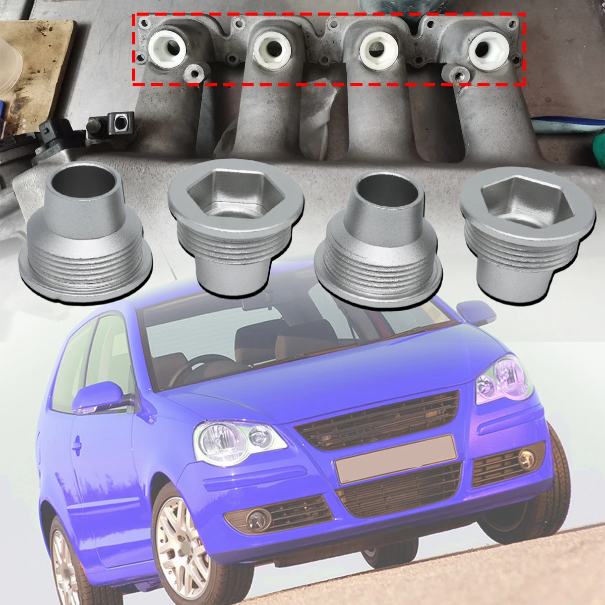 

4pc Upgrade Aluminum Fuel Injector Insert Cup Seat for VW Polo 9N 2005-2010 1.8T Part Control Engine Repair 06B133555H Auto Car