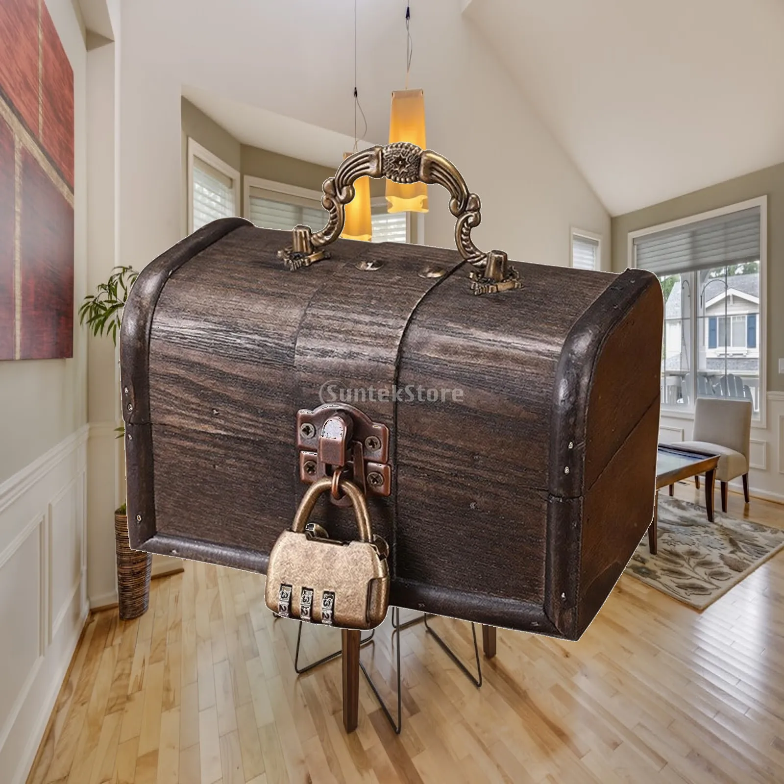 Antique Style MDF Keepsake Chest with Reinforced Trim Lightweight Storage Box for Bedroom Study Desk