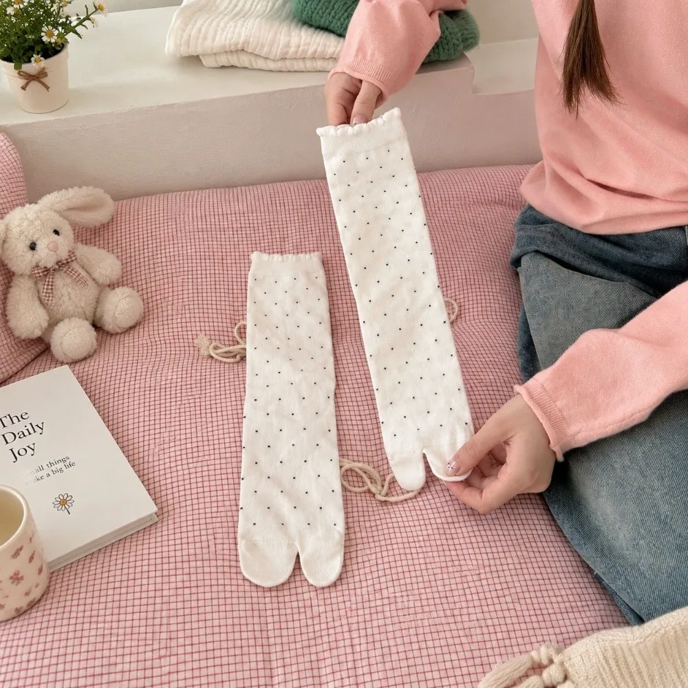 New Polka Dots Two-toed Socks Cotton Stripe Split Toe Tabi Socks Soft White Flip Flop Socks Girls