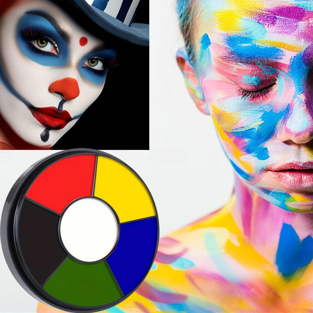6-Color Face and Body Paint for Halloween Makeup, including White & Black & Red & Yellow & Green & Royal Blue face paints