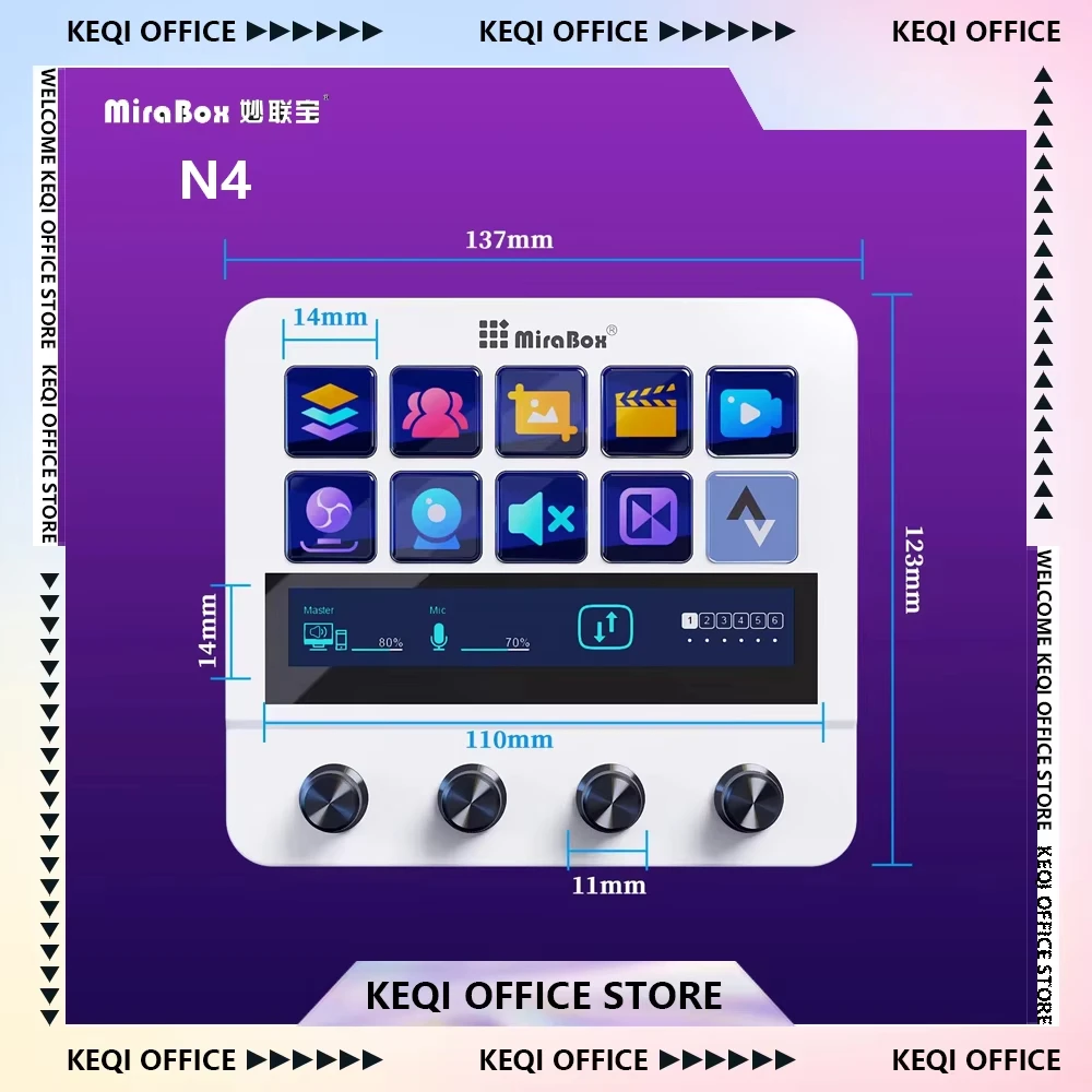 

Mirabox N4 Stream Deck 10-Key Visual Macro Adjustable Stand Touch Strip Keyboard Dual Usb-C & Usb-A Hub Quad-Dial Interface