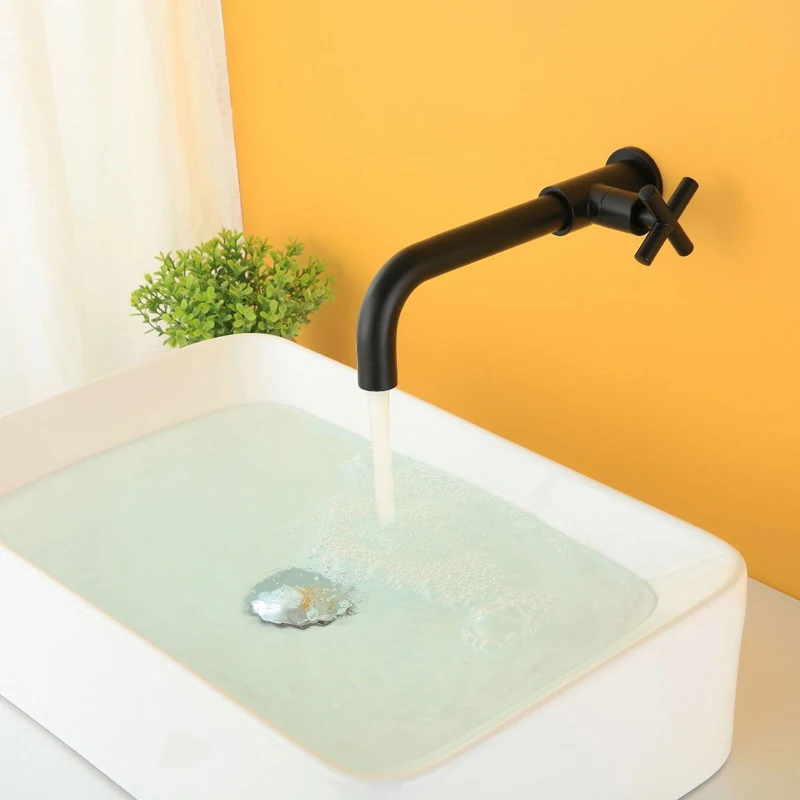 SKOWLL Rubinetto per lavabo monoforo per bagno, montaggio su piano, rubinetto singolo per lavabo freddo, nero opaco