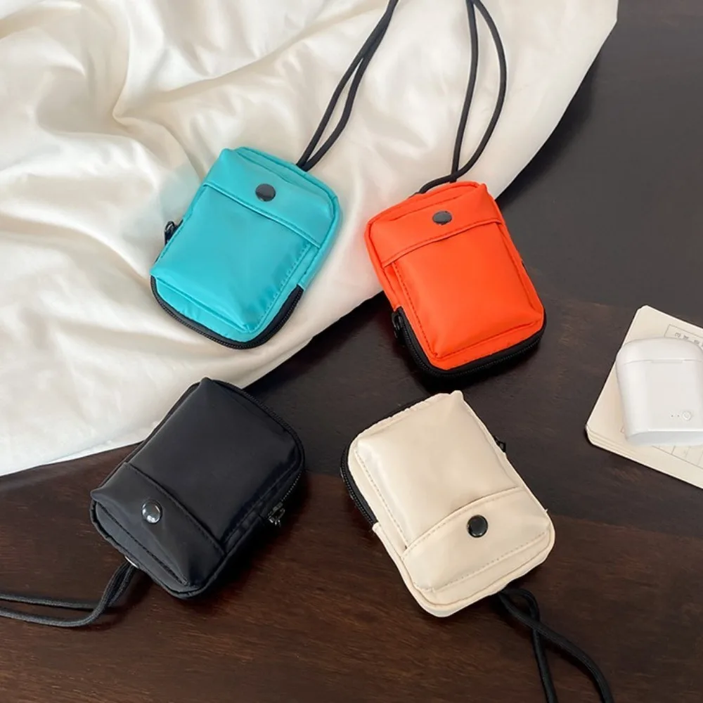 

Small Solid Color Mini Nylon Wallet Casual Tiny Lightweight Storage Bag Key Earphone Accessory Cute Halter Coin Pouch Kids
