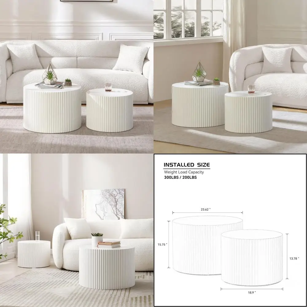 طقم طاولة قهوة دائرية حديثة، طاولات جانبية متداخلة مكونة من قطعتين لغرفة المعيشة، لمسة نهائية من MDF #1