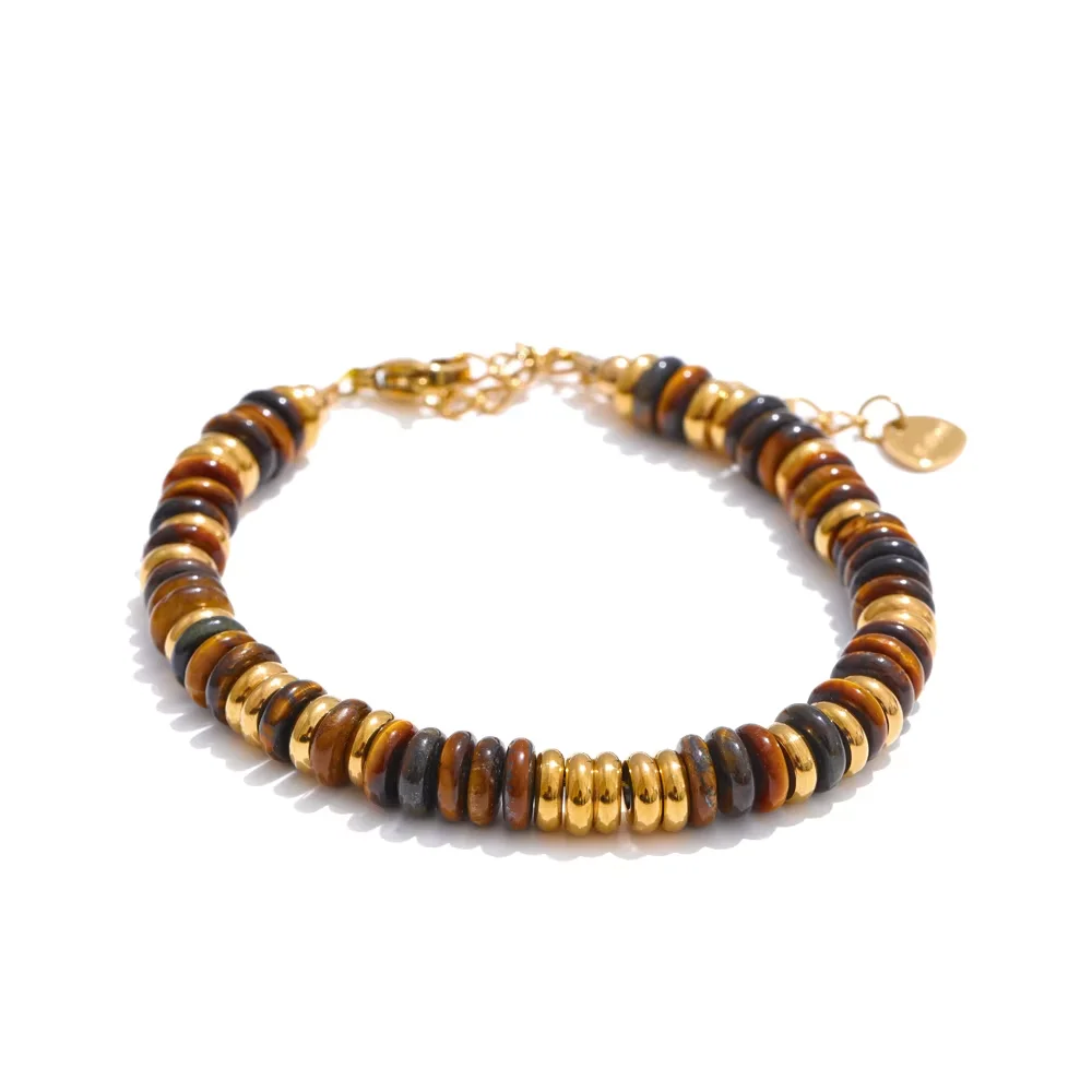 Yhpup Colorful Natural Stone Beads Chain Handmade Bracelet Bangle Waterproof Bohemia Stainless Steel Y2K Trendy Jewelry Gift image 3