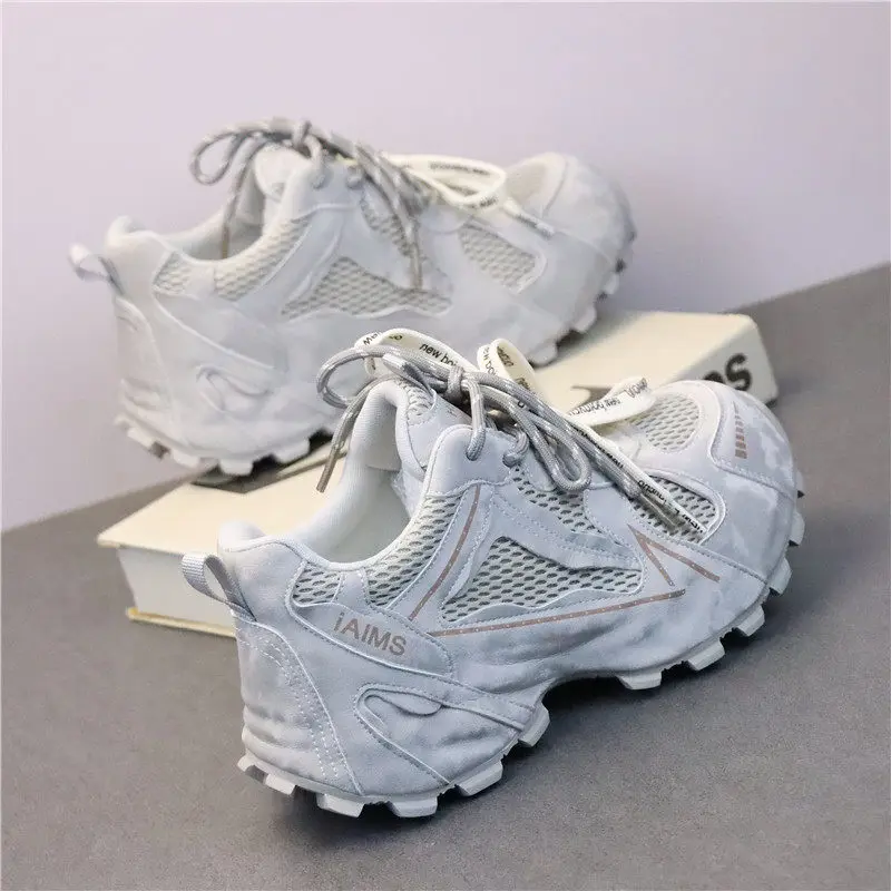 7CM Height Increasing Women's Mesh Breathable Sneakers Plus Size Closed Back Dad Shoes Comfy Round Toe Casual Female Footwear