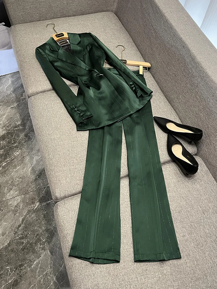 Women's Thin Acetate Satin Suit Jaet Wide Leg Pants Ensemble Elegance Quali Chinese Manufacturer 2025 Winter Collection