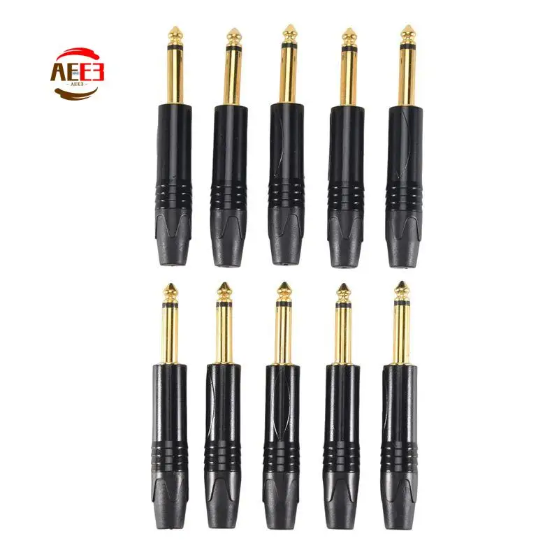 AEE3-Gold Plating 10Pcs Plug Mono Professional 2 Pole 6.35 Mm 6.5Mm Stereo Jack Plug Neutrik 6.35Mm Jack Black