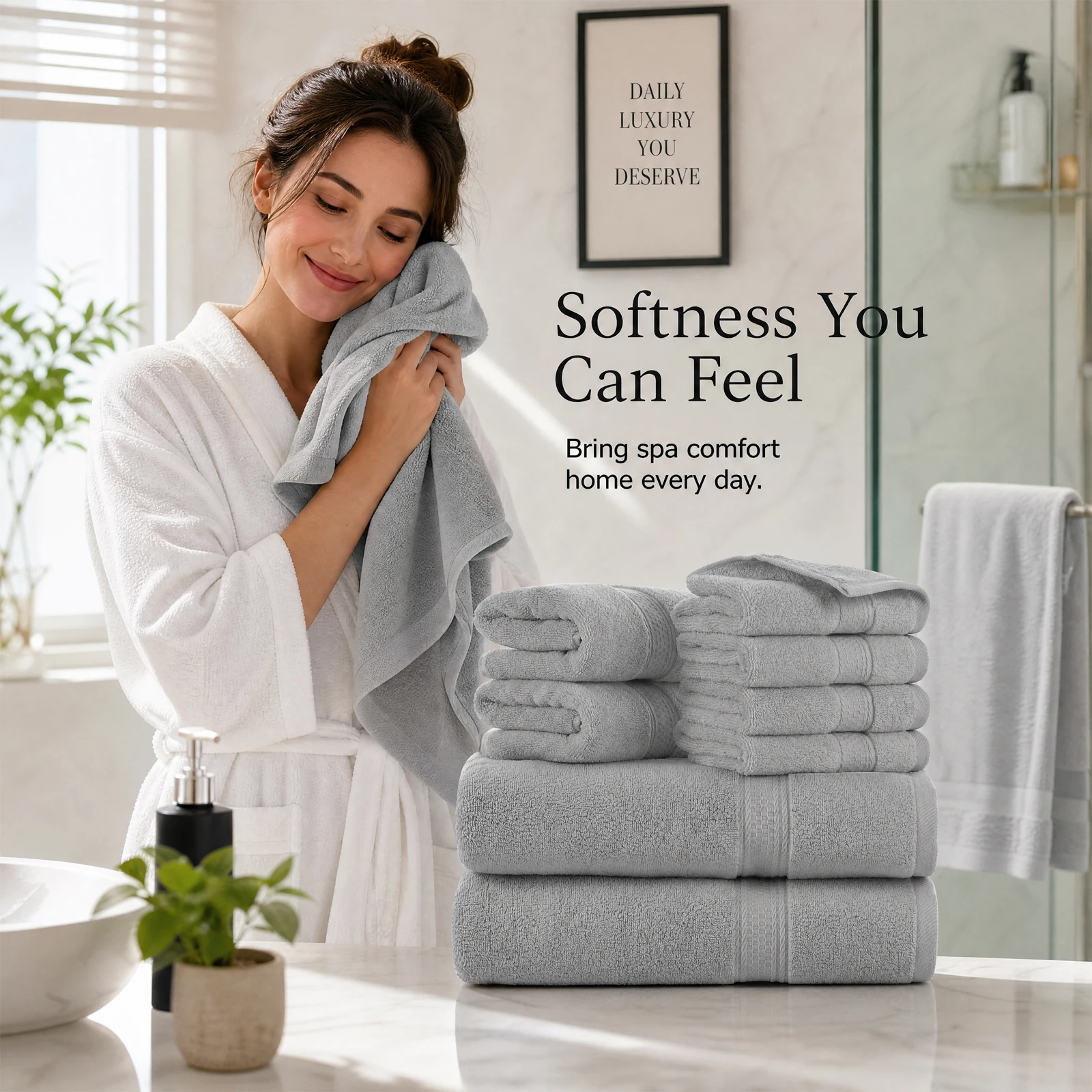 8 Piece Majestic Plush Luxury Towel Set Grey Cotton Super Absorbent Quick-Dry Thick Soft Towels for Bathroom Spa Hotel  Includes 2 Bath Towels  2 Towels 4 washcloths