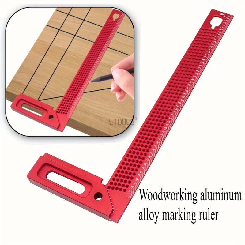 Strumento per la lavorazione del legno Righello angolare multifunzionale in alluminio -300 mm utilizzato per armadi per mobili fai-da-te con modello di foro di profondità regolabile