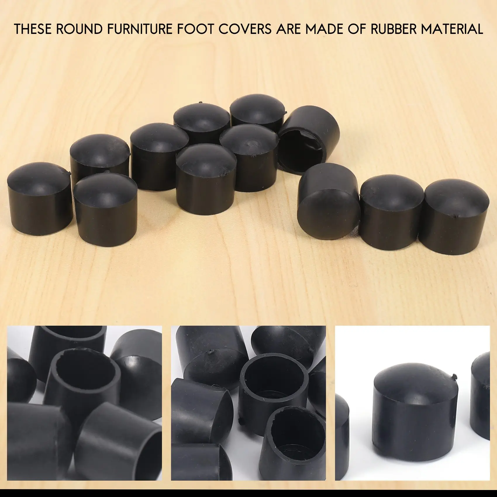Protective Rubber Foot Pipe Caps, cadeira Caps, Inner Caps, 16mm, 12 pcs