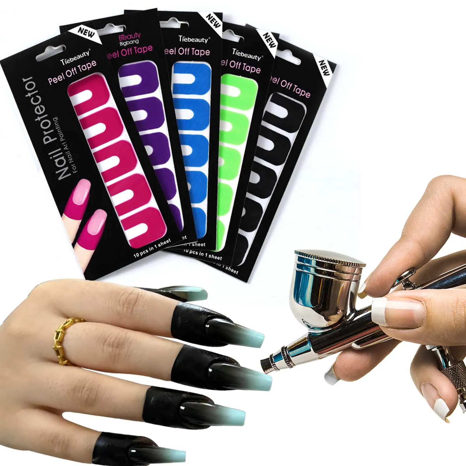 5-teiliges U-förmiges Nagelschutz-Set, auslaufsicher, Nagellack, Nagellack-Schutz, Aufreißband, Nagelschutz, Nagelkunst-Schutzwerkzeug