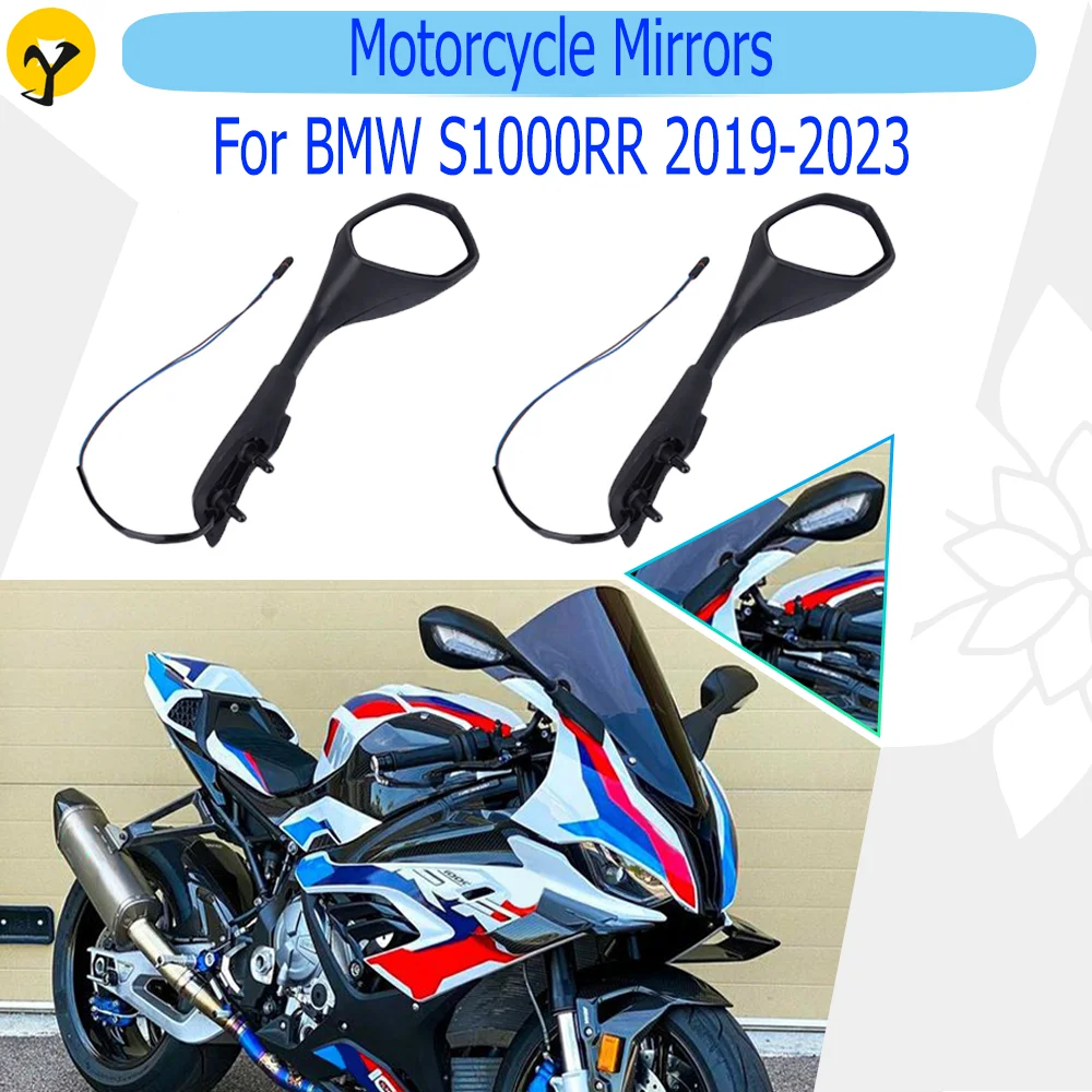 Motorcycle Rearview Mirrors For BMW S1000RR 2019-2023 M1000RR 2019-2023 Rear View Mirror With LED Light Turn Signals Accessories