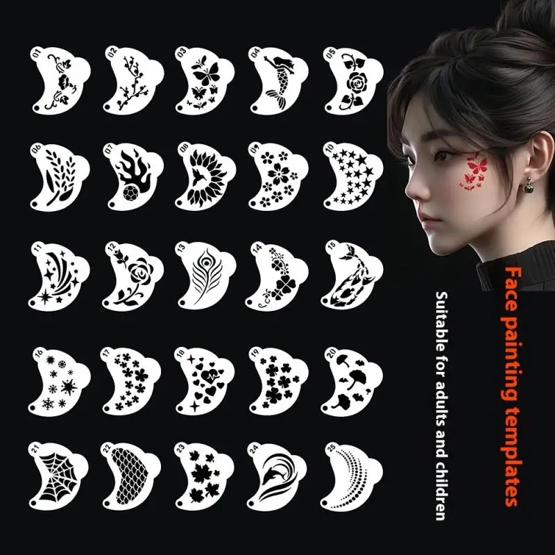 

25Pcs Face Painting Templates Eye Corner Pattern Hollow Plastic Molds Children's Stage Performance Makeup Tools Self DIY Pattern
