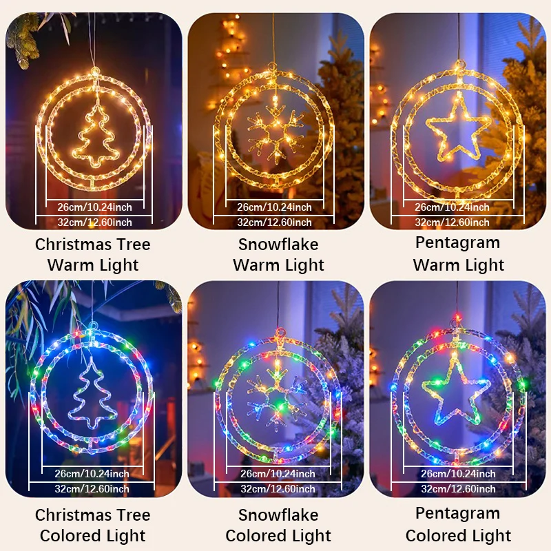 LED-Weihnachtslichterkette, doppelte runde Pendelleuchte mit Fernbedienung, Atmosphären-Dekorationslampe als Geschenk, Heimdekoration