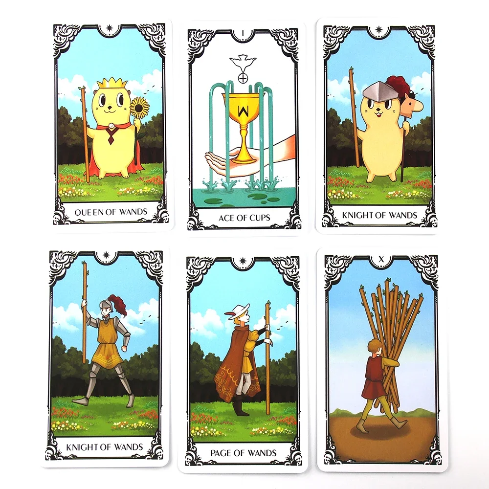 1 Uds. Baraja de Tarot de cuento de hadas para principiantes, juego de guía, 78 cartas, 6 cartas de cancha adicionales de animales lindos, juego de cartas