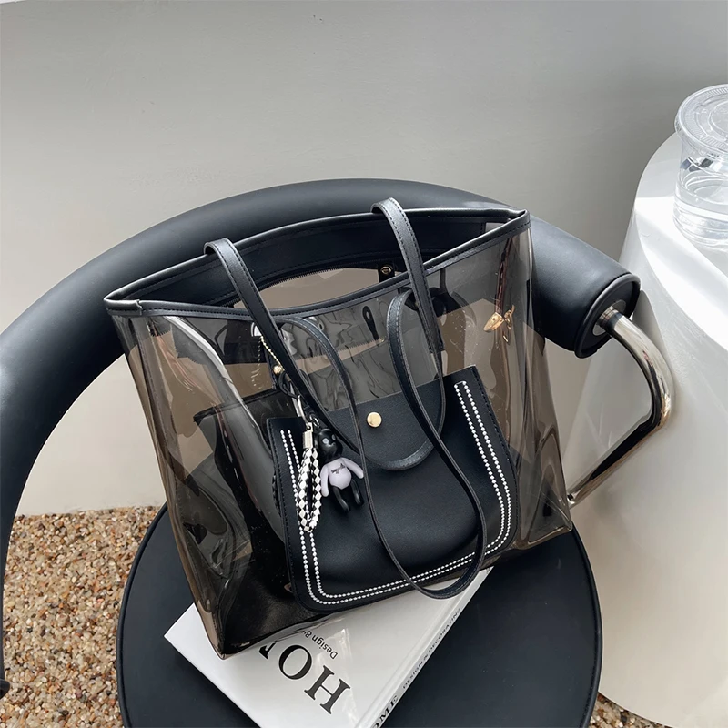 

Clear Jelly Shoulder Bag For Women Commuting Zipper Large Capacity Tote Bag High-end Texture Underarm Purses Fashion Handbag