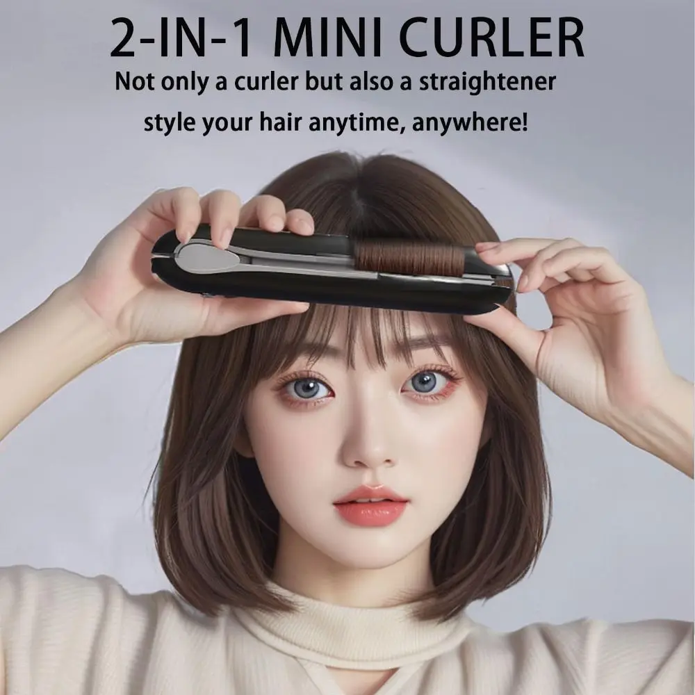 

2 in 1 Cordless Hair Straightener Rechargeable Mini Straightener Flat Iron with 3 Temperature Settings Type-C Curling Iron