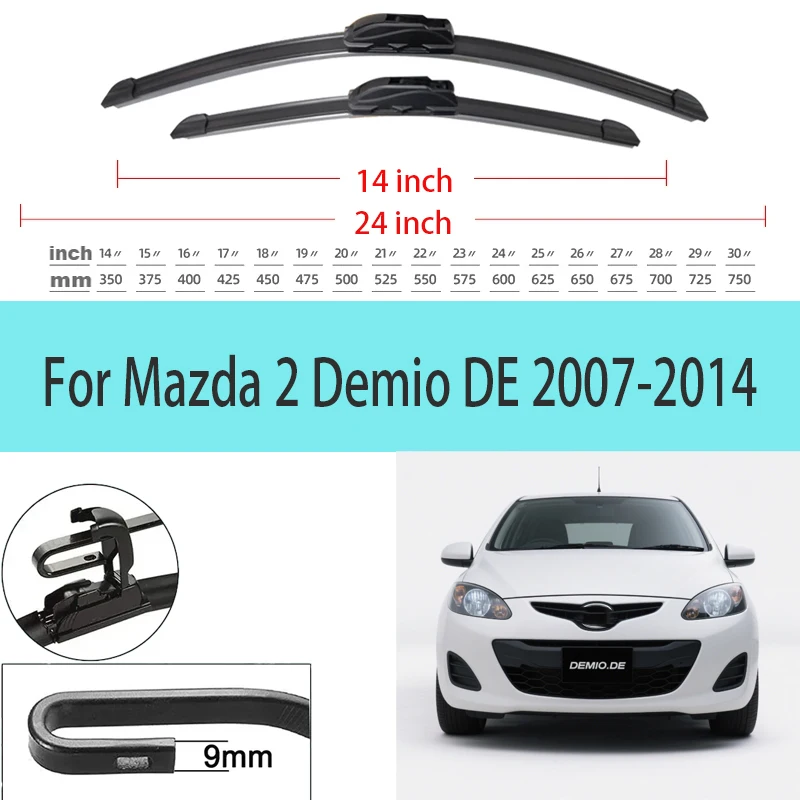

For Mazda 2 Demio DE 2007-2014 2008 2009 2010 2011 2012 Wiper Front Wiper Blades Windshield Windscreen Window Brushes 24"+14"