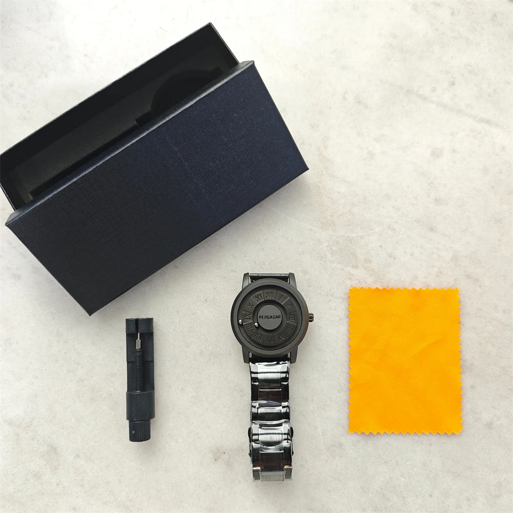 PENGAGAR Magnetic Roman Numeral Watch: Minimalist Steel Band Design Scratch-Resistant Dial Waterproof Wristwatch Men’s Business