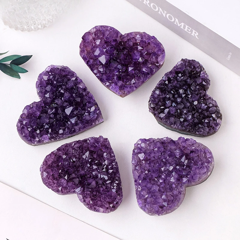 Amethyst Heart Crystal Geode Cluster Raw Purple Crystal Home Ornament Healing Energy For Meditation &