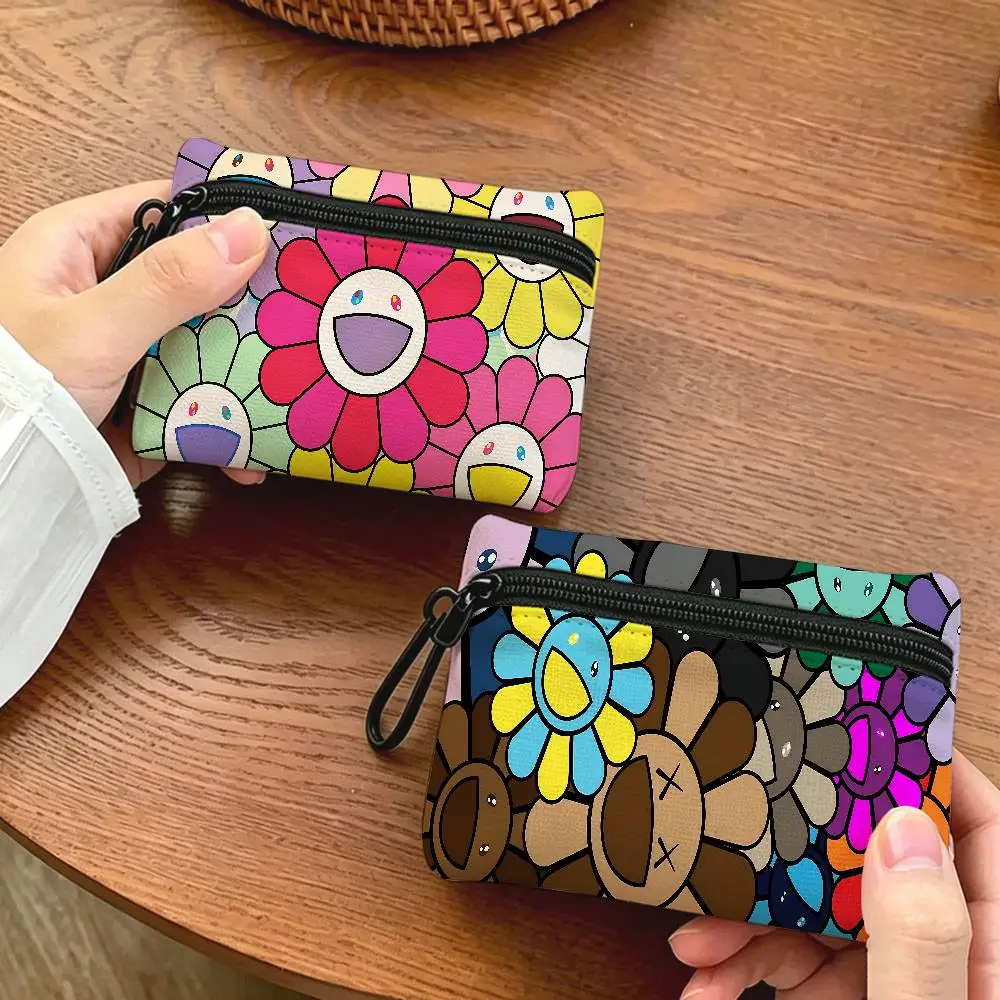 Flower T-Takashi Art M-Murakami Daily Carry Oxford Fabric Small Coin Purse Multi-use Storage Pouch For Keys Cards Coins