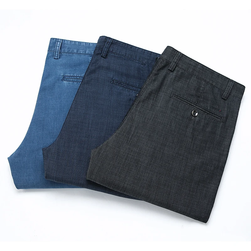 Hochwertige Herren dünne Jeans lose gerade Stretch atmungsaktive lässige Sommer mode Gentleman Business-Hose