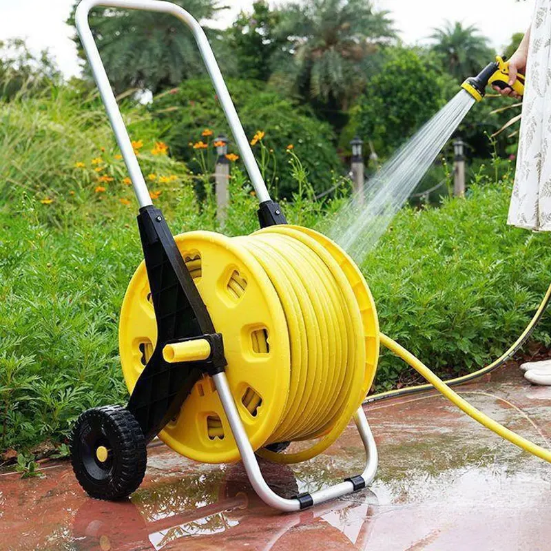 Manufacturer Water Hose Pipe Reel Holder Garden Hose Storage Cart Pipe Carrier Hose Reel With Wheels