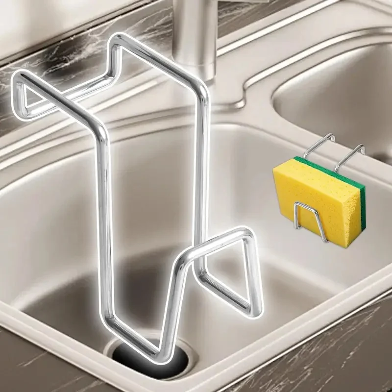 Sink sponge rack Double-Basin Sink Dish Sponge Holder Rack Removable Stainless Steel Stand Quick Draining Organizer
