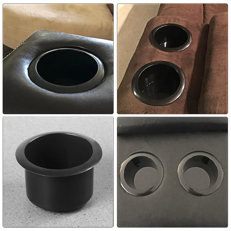 2Pcs Sturdy Black Plastic Cup Holder Insert Drop in Style No Screws Needed for Living Room Couch Recliner Table