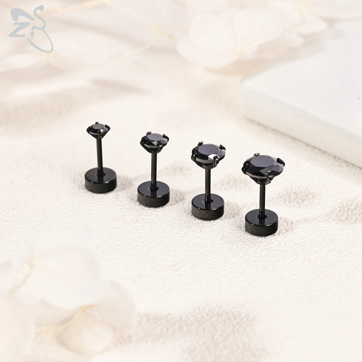 Brinco de aço inoxidável ZS-para mulheres e meninas, brincos redondos, cristal CZ, jóias piercing helix, 20g, 3-8mm, 1 par