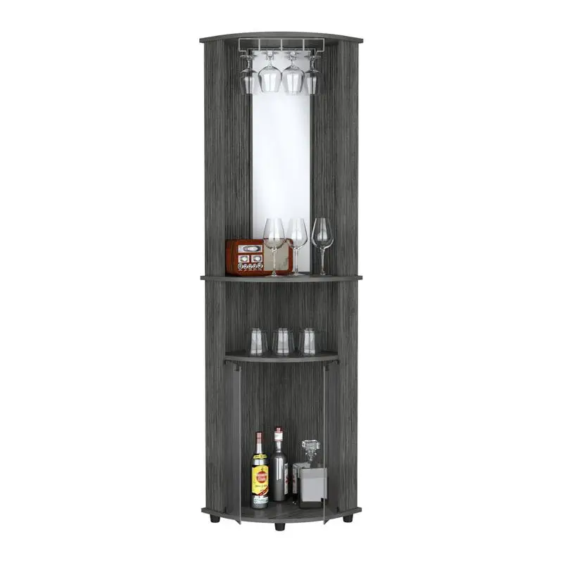 Armoire de bar d'angle Chicago avec support et porte vitrée pour une utilisation à domicile et au bureau