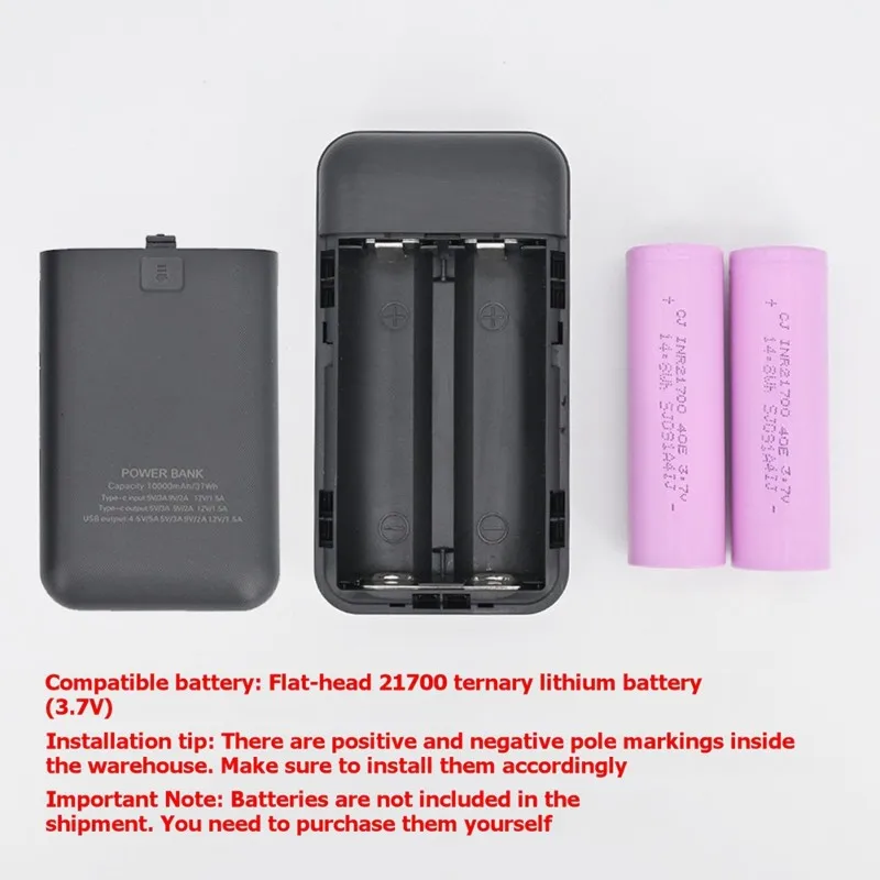 ABKI-21700 Battery Case Power Bank DIY Solderless Assembly Black