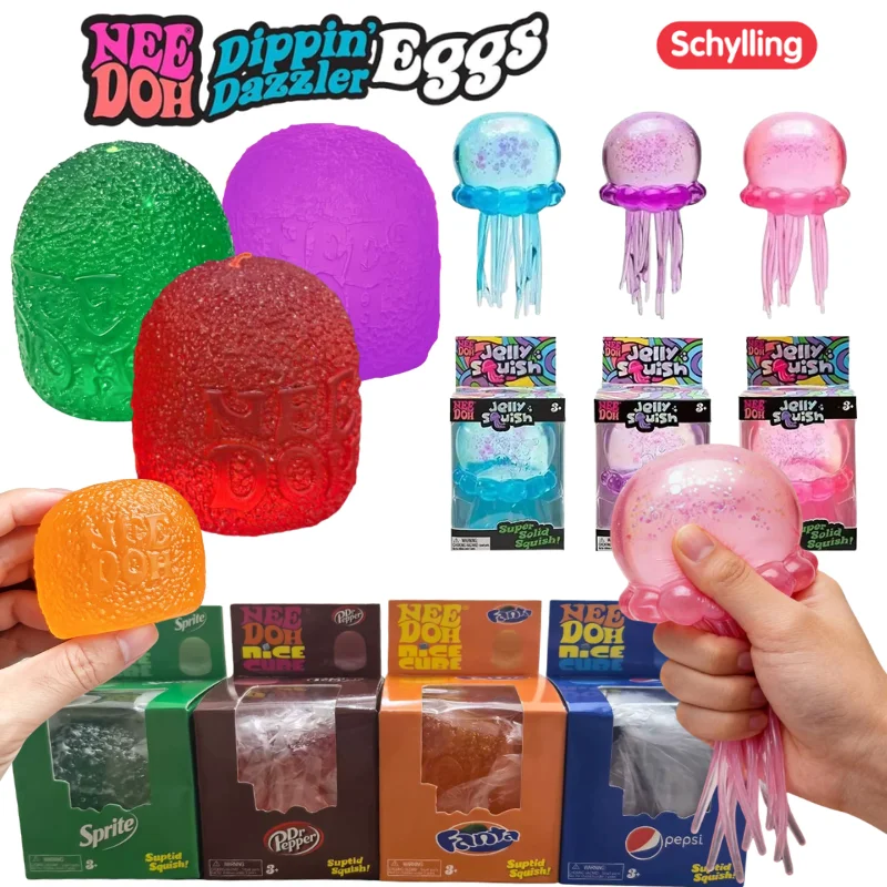 Schylling NeeDoh Soda Gumdrop &Jellyfish & Candy Squeeze Sensory Fidget Stress Relief Surprise Blind Box Present For Kids Adults