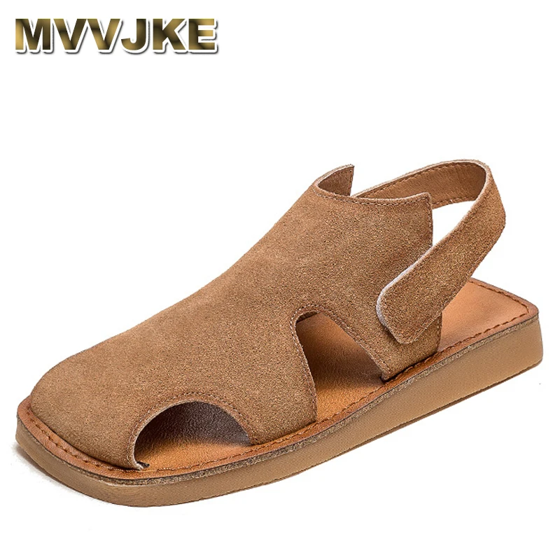 

Women Sandals Suede First Layer Cowhide High-quality Designer Summer Ladies Retro Flats Rome Sandal Handmade Shoes