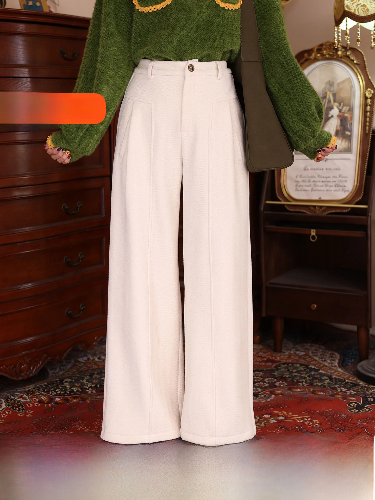 

High Waist Casual Pants Women Pure Color ture Size Winter New Sle Chenzhajie Vanila nut Wind Straight Leg Trousers