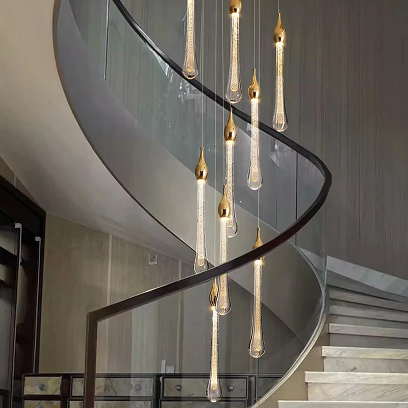 ثريا كريستالية لتزيين المنزل الحديث، مصباح قلادة للدرج، أضواء قلادة لغرفة المعيشة، إضاءة داخلية