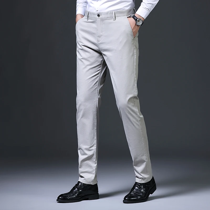 Men's Spring Autumn Solid High Waist Button Zipper Pocket Casual Suit Small Feet Workwear Trousers Office Lady Formal Pants
